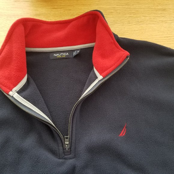 Nautica Mens Size XL Blue 1/4 Zip Fleece Jacket EUC - Picture 2 of 8